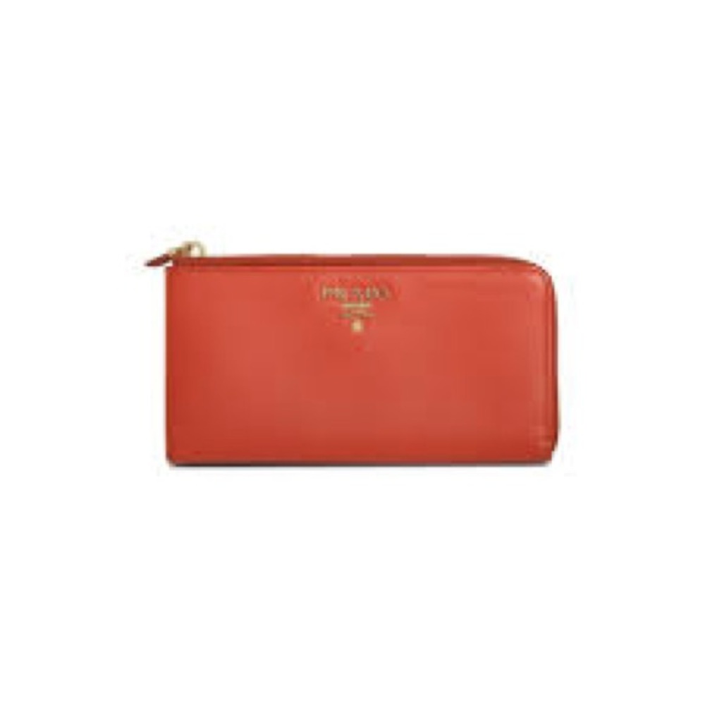 Prada Saffiano pink Leather with Silver Half Zip Wallet